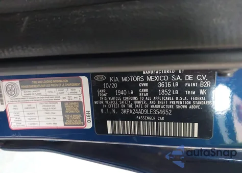 2020 Kia Rio S z USA, uszkodzony, nr VIN 3KPA24AD9LE354652